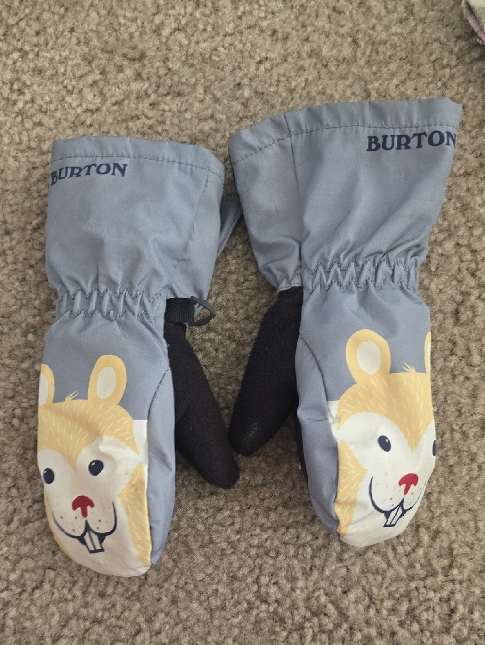 Burton Kids Mini Grommitt Light Gray Mittens with Yellow Animal Face 2t
